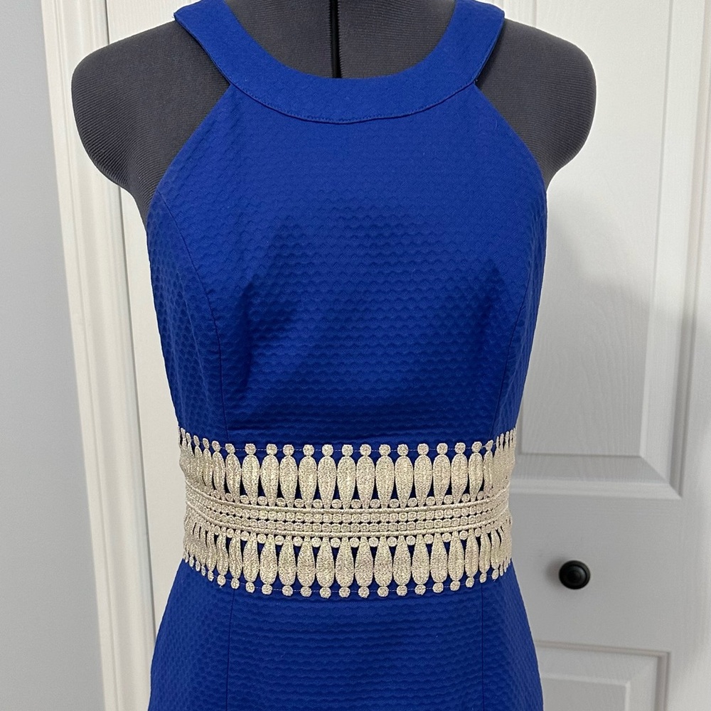 Lilly Pulitzer royal blue dress with gold waist